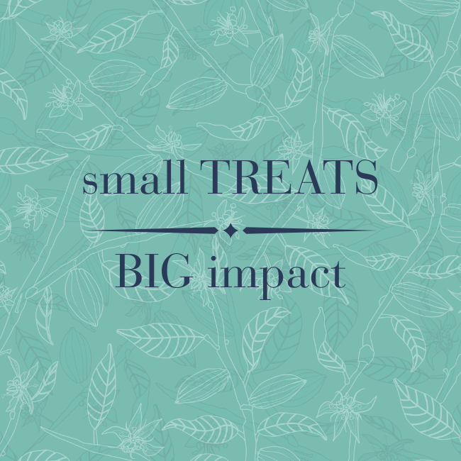 Turquoise background with the words 'Empowering Women. Inspiring Change' in a circle around the edge. The centre of the circle reads 'Small in Size, Big on Impact'.